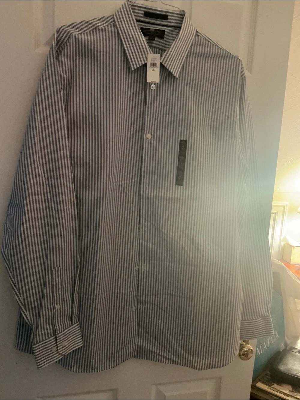 Men's Blue and White Stripe Button-Up Shirt